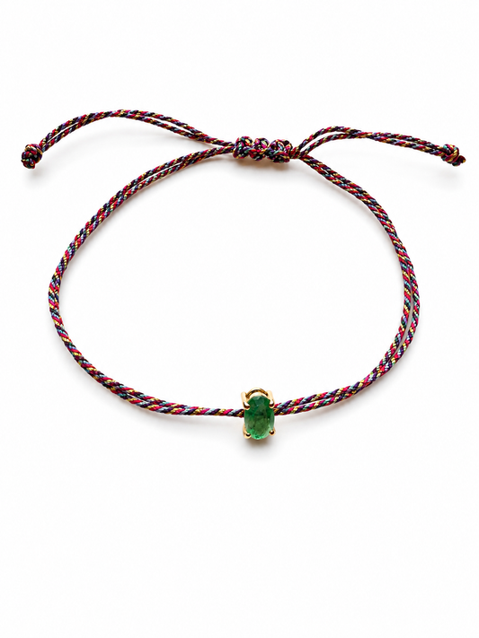 Pulseira fio de seda esmeralda 4x6mm