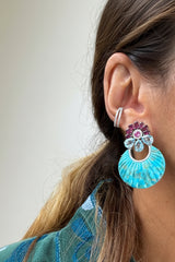 Brinco concha turquesa e Moissanites