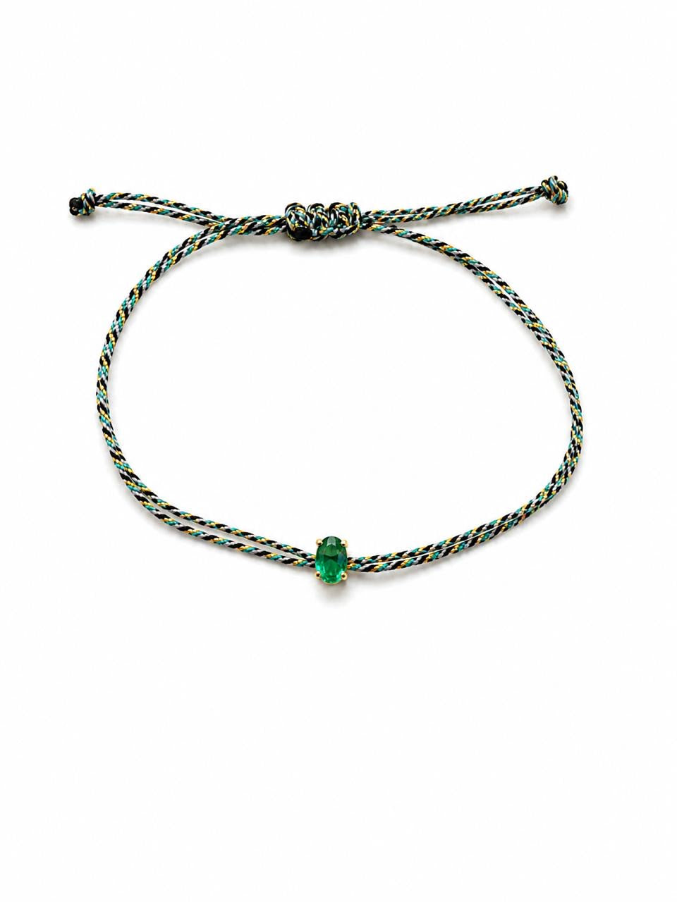 Pulseira esmeralda oval fio de seda