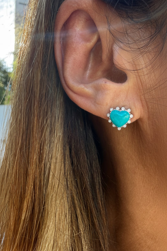 Brinco heart turquesa e Moissanites