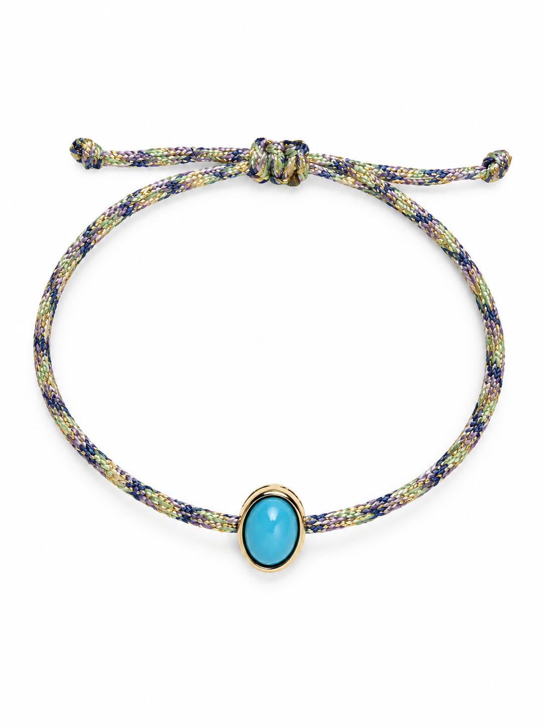 Pulseira fio de seda turquesa oval cabochon 6x8