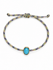 Pulseira fio de seda turquesa oval cabochon 6x8