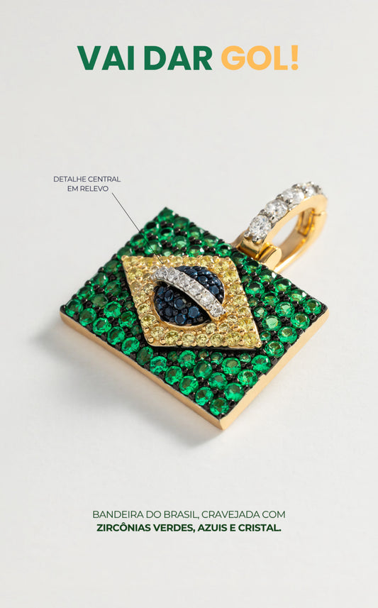 Pingente Bandeira Brasil moissanite