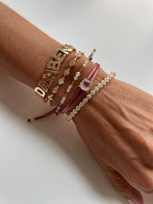 Pulseira macrame quartzo Rosa