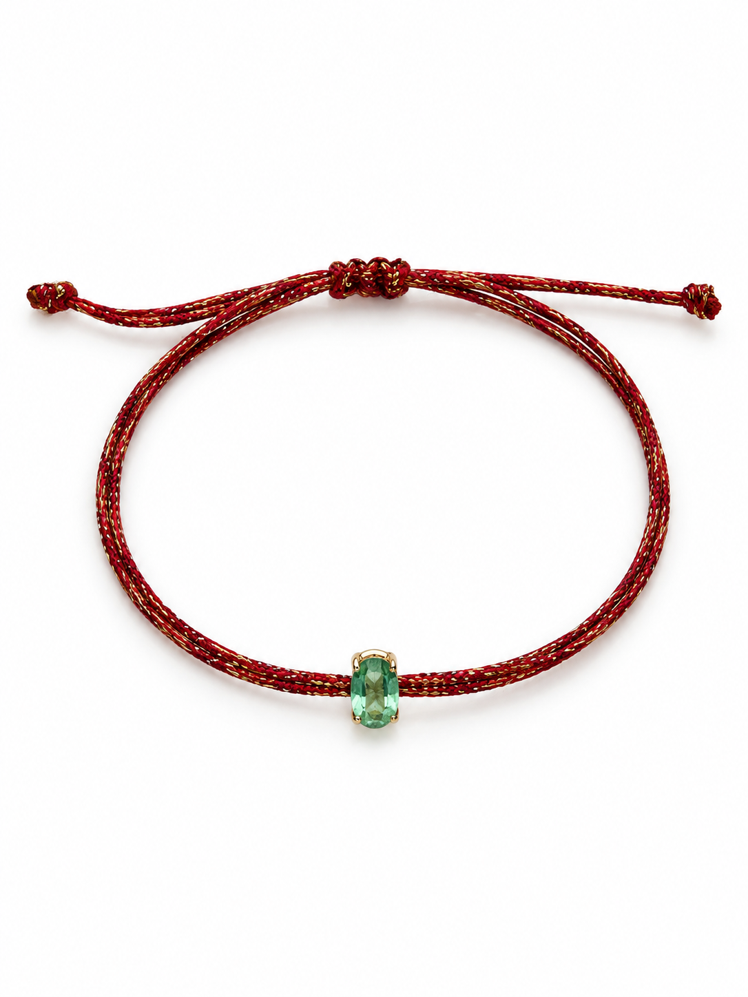 Pulseira fio de seda esmeralda oval 6x4