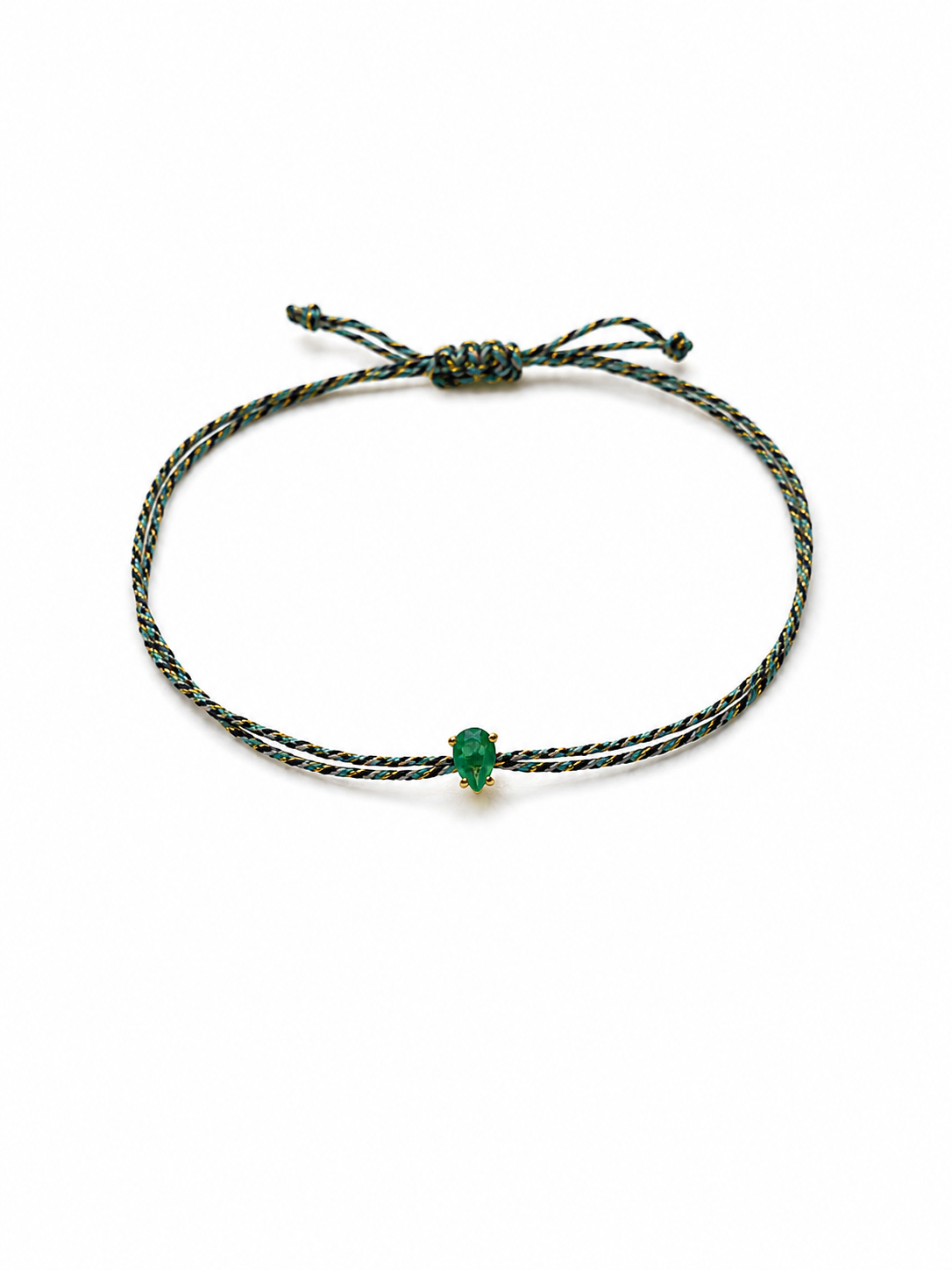 Pulseira esmeralda gota 4x6mm fio de seda
