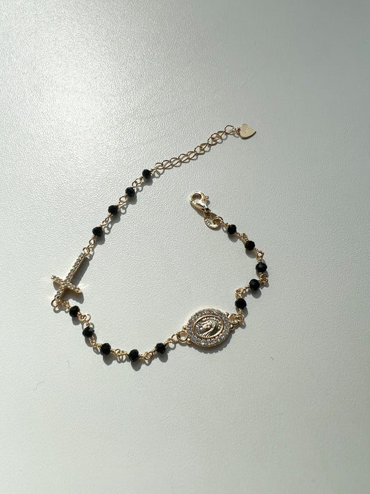 Pulseira medalha Santa Rita pedras onix