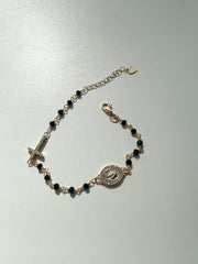 Pulseira medalha Santa Rita pedras onix