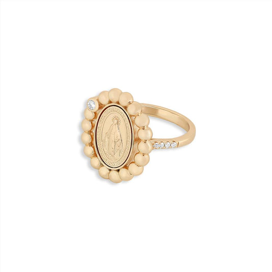 Anel medalha milagrosa bolinhas Moissanite