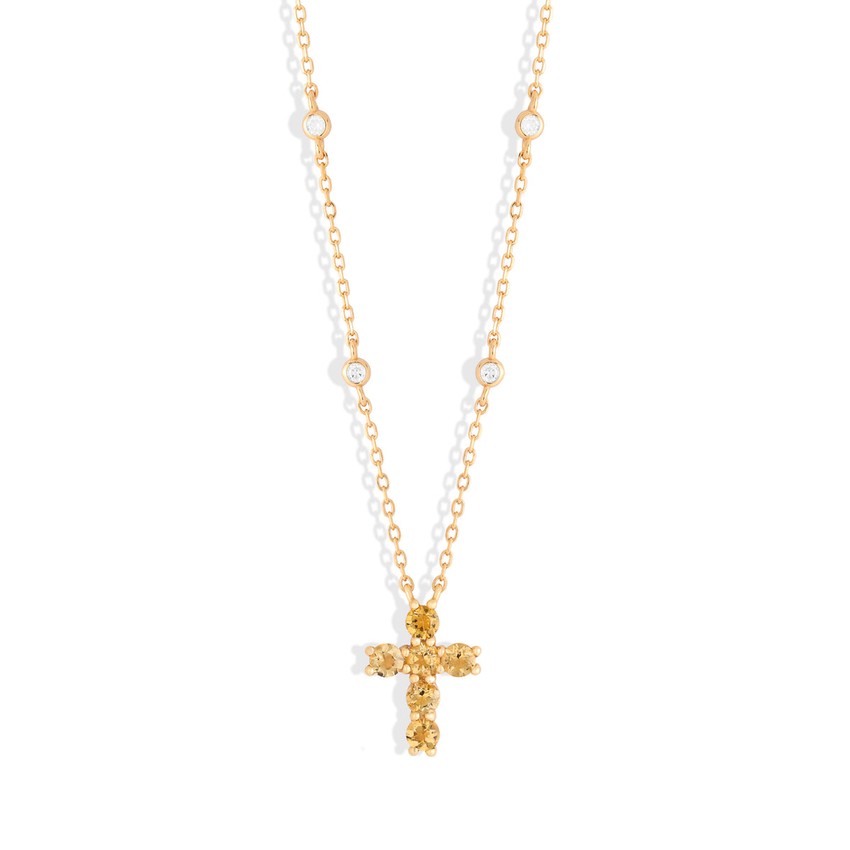Colar crucifixo pedras naturais citrino