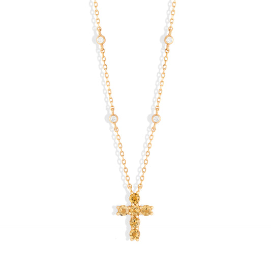 Colar crucifixo pedras naturais citrino
