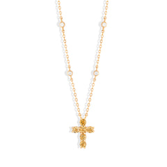 Colar crucifixo pedras naturais citrino
