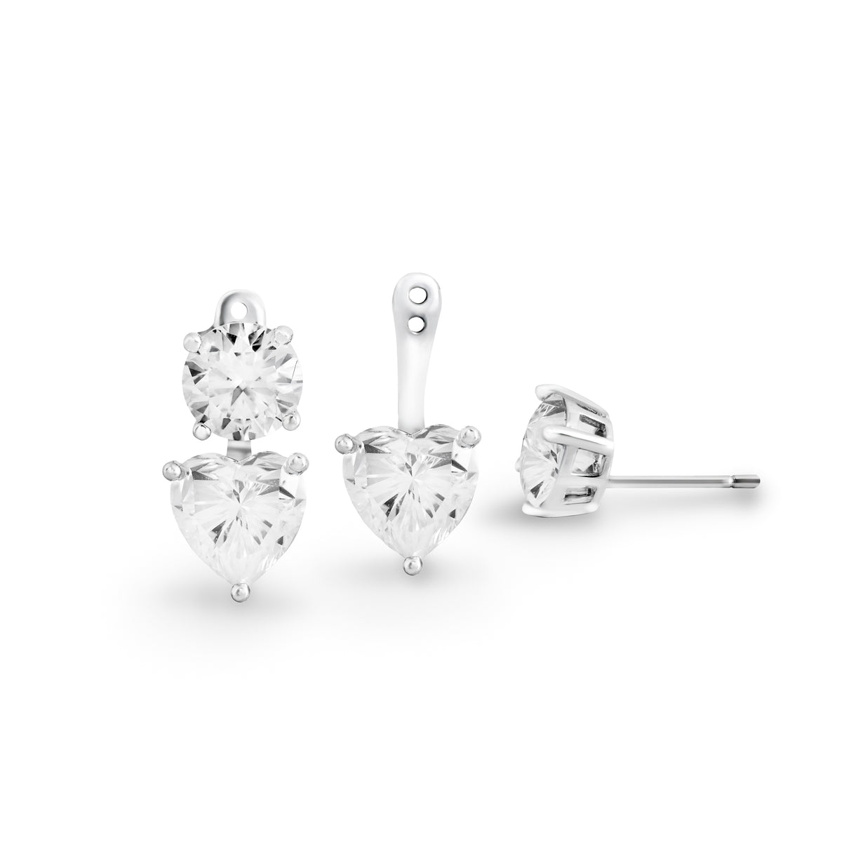 Brinco duplo coração Moissanite