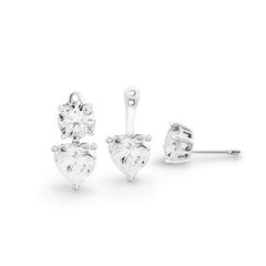 Brinco duplo coração Moissanite