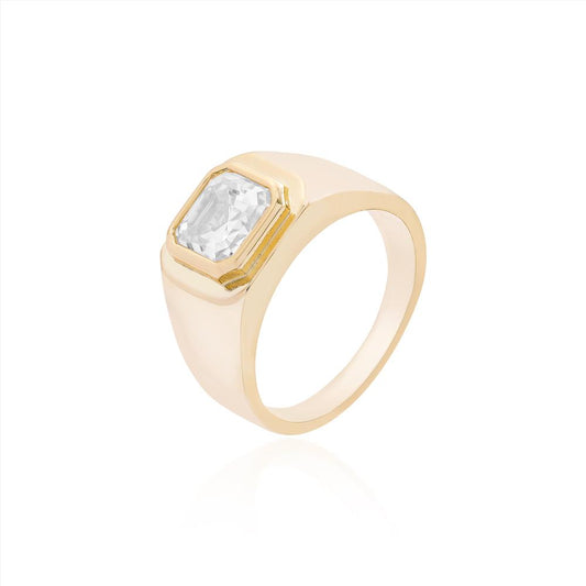 Anel dedinho quadrado Moissanite B ouro