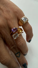Anel dedinho quadrado Moissanite B ouro