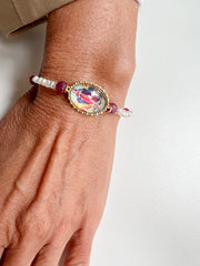 Pulseira Medalha pérolas e rubis