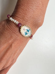 Pulseira Medalha pérolas e rubis