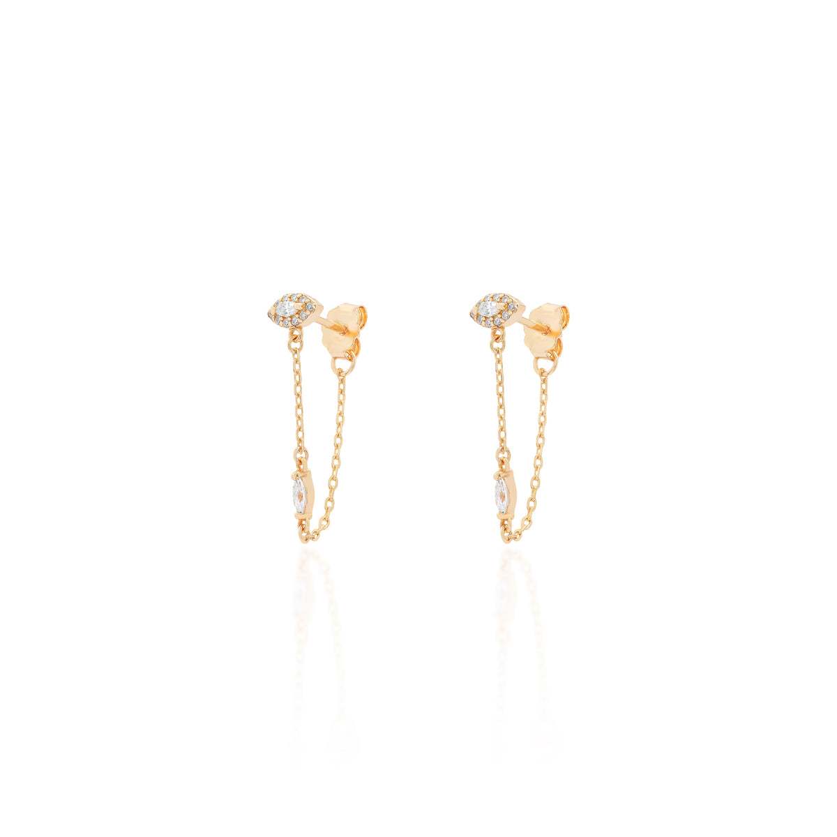 Brinco corrente mini navete moissanite