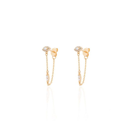 Brinco corrente mini navete moissanite