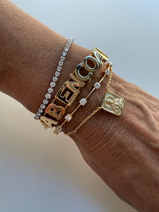 Pulseira fio faca Banho ouro moissanites