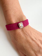 Pulseira moissanite macramé com pedra natural