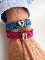 Pulseira moissanite macramé com pedra natural