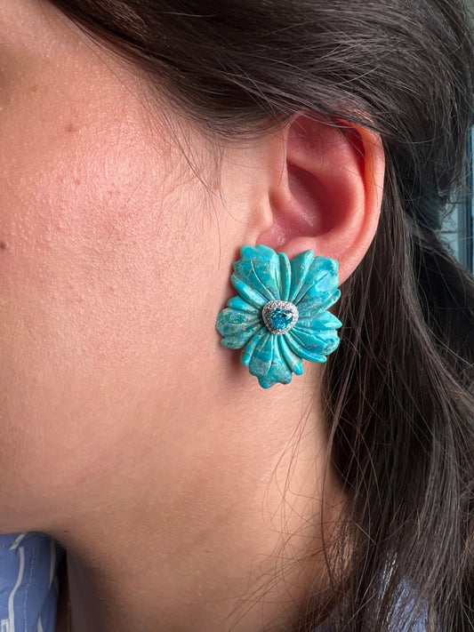 Brinco Flor Turquesa e topázio. - Helen Gordilho