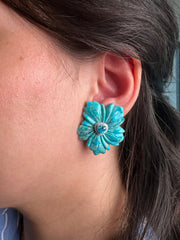 Brinco Flor Turquesa e topázio. - Helen Gordilho