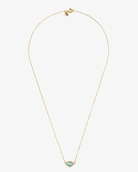 Colar Corfu em Ouro 18k de 43cm com turquesa e brilhante