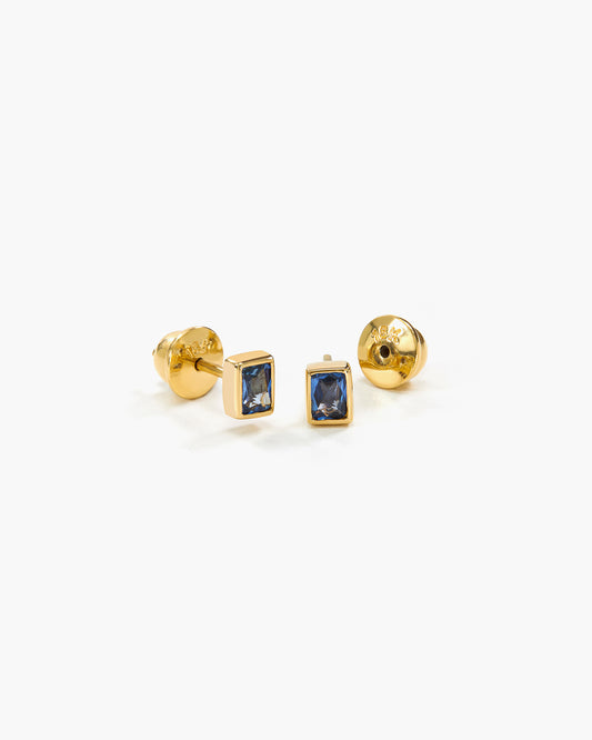 Brinco baguete safira azul ouro 18k