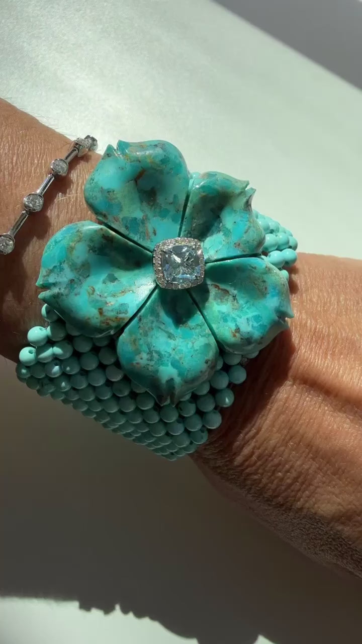 Pulseira flor turquesa com Moissanites